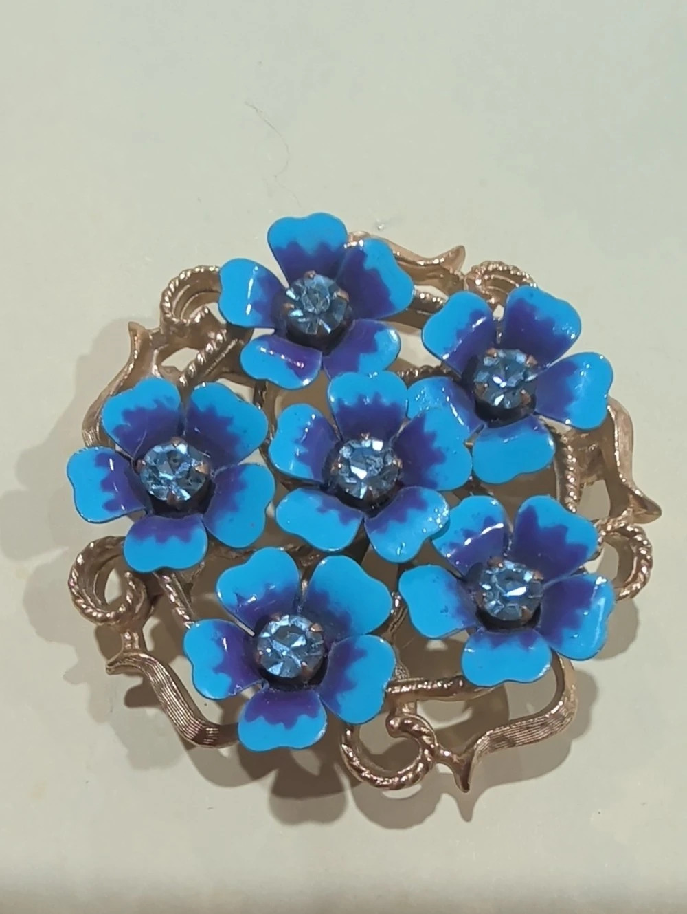 Avon Vintage Avon Blue Enamel Flower Rhinestone Brooch Pendant Vintage Blue